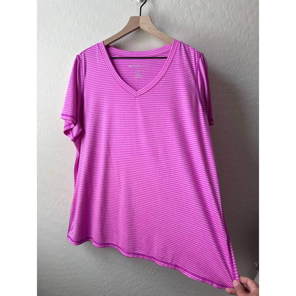 Ideology Active V Neck Stripe Purple T Shirt FLAW 1X